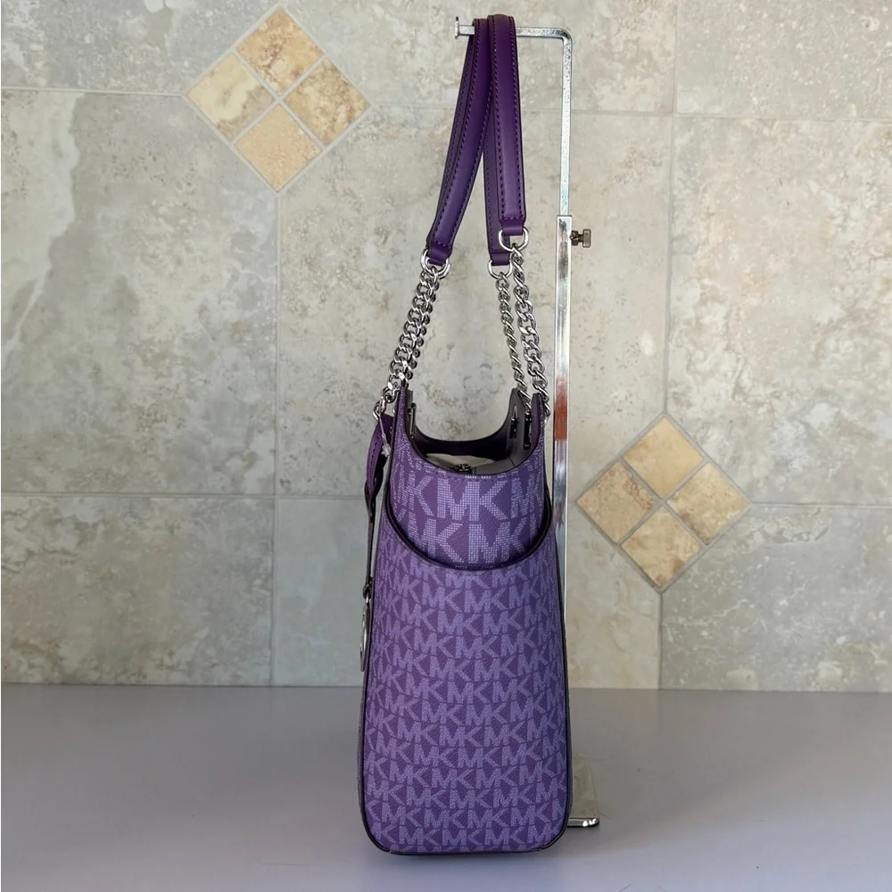 Michael Kors Jet Set Travel LG Shoulder Chain Tote Bag MK Dark Purple - Picture 5 of 14